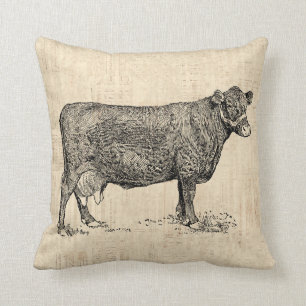 Country Cow Illustrated Art Throw Pillow