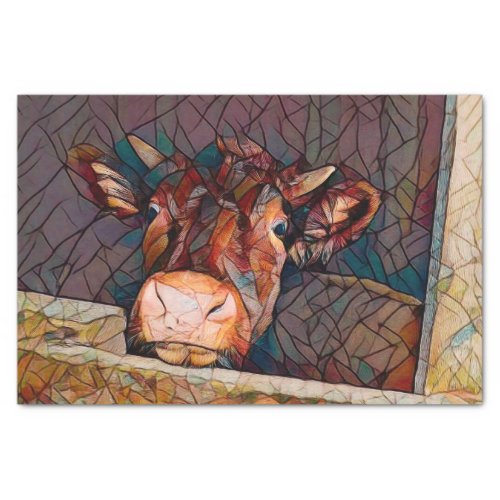 Country Cow In Barn Rustic Funny Farm Mosaic Art Tissue Paper