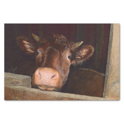 Country Cow In Barn Rustic Funny Farm Tissue Paper