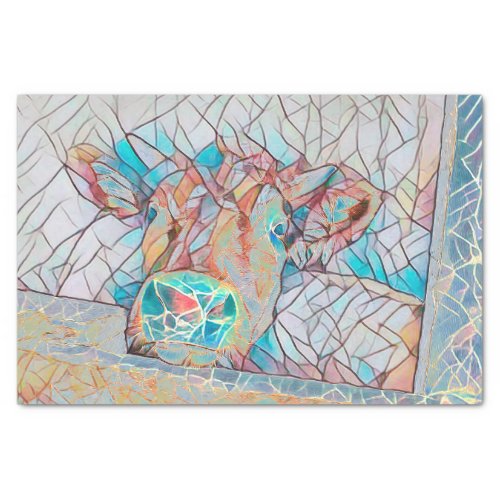 Country Cow In Barn Rustic Mosaic Art Funny Farm Tissue Paper
