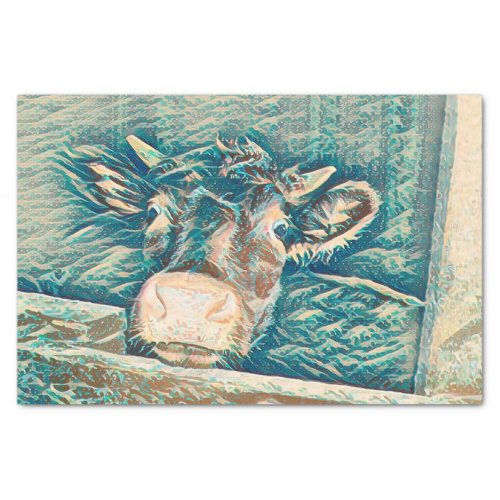 Country Cow In Barn Rustic Teal Brown Funny Farm Tissue Paper