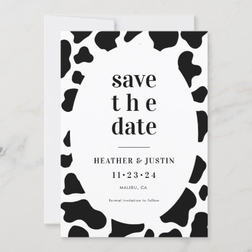 Country Cow Print Cow Themed Wedding Save The Date Invitation