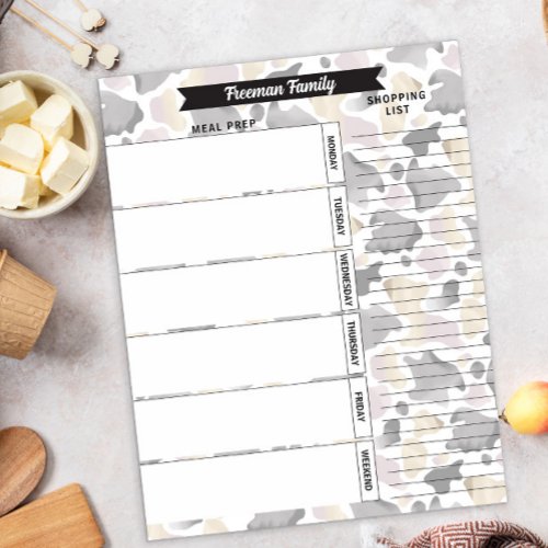 Country Cow Print Meal Planner  Shopping List  Notepad