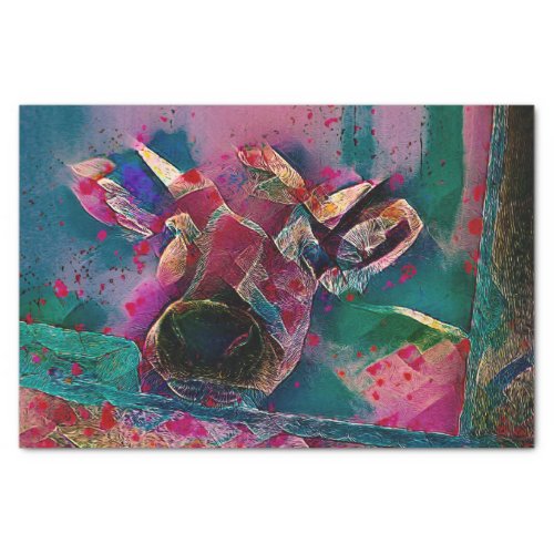 Country Cow Rustic Farm Teal Pink Mosaic Art Tissue Paper