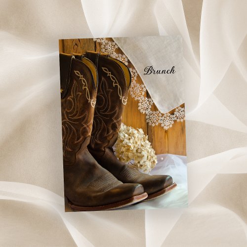 Country Cowboy Boots and Lace Post Wedding Brunch Invitation