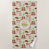 Country Cowboy Boots Stick Horse Desert Western Beach Towel