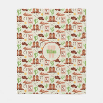 Country Cowboy Boots Stick Horse Desert Western Fleece Blanket