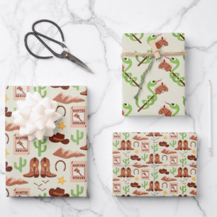 Country Cowboy Boots Stick Horse Desert Western Wrapping Paper Sheets