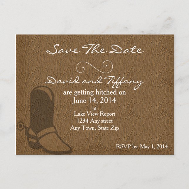 Country Cowboy Boots Wedding Save The Date Cards (Front)