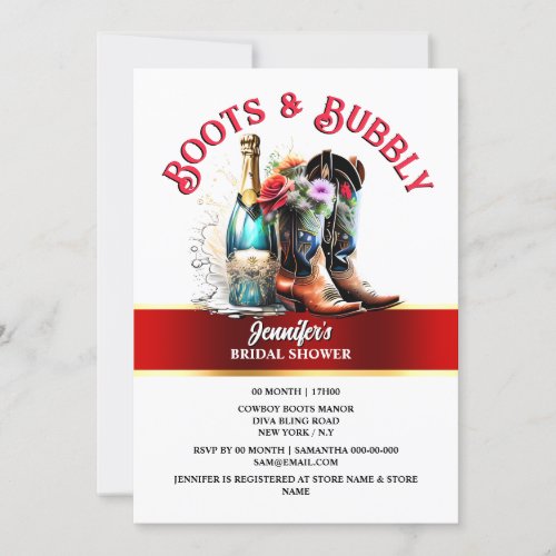Country cowboy boots wildflower summer bubbly invitation