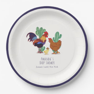 Country Cowboy Cactus Rooster Chicken Baby Shower Paper Plates