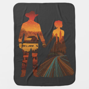 Country Cowboy & City Girl Silhouette Baby Blanket