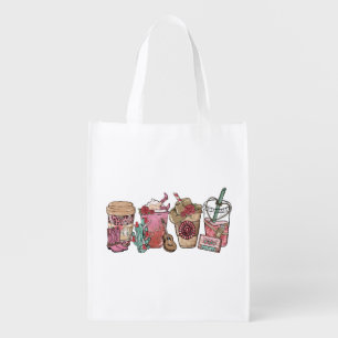Country Cowboy Coffee Cups Western-Themed Grocery Bag