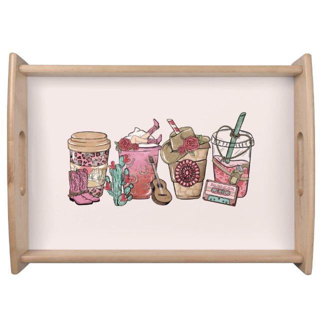 Country Cowboy Coffee Cups | Western-Themed Serving Tray (Front)