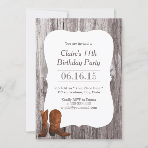 Country Cowboy/Cowgirl Wood Birthday Party 5x7 Paper Invitation Card