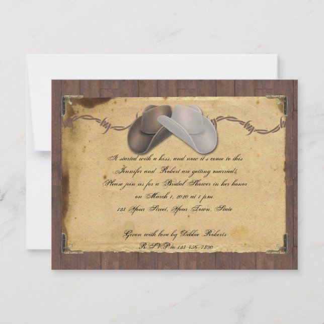 Country Cowboy Hat Barbed Bridal Shower Invitation (Front)