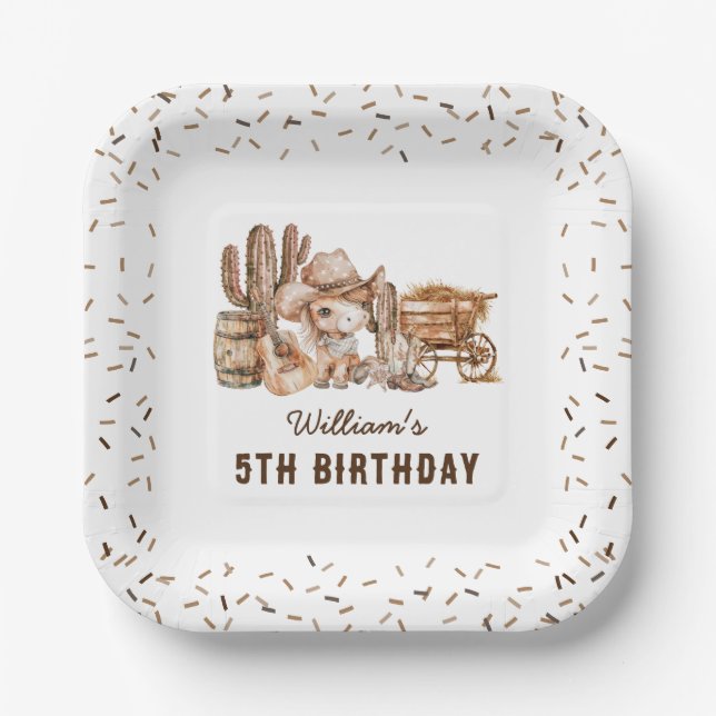 Country Cowboy Kids Birthday Party Paper Plates (Front)
