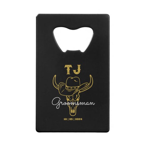Country Cowboy Personalized Groomsmen Monogram Credit Card Bottle Opener