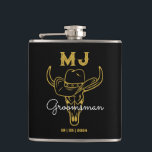 Country Cowboy Personalized Groomsmen Monogram Flask<br><div class="desc">Personalized gifts for groomsmen with old western cowboy theme. Decorated with cowboy hat with vintage western font. Text and background color are editable using the Design Tool to fit your occasion. Get this customize gift for wedding,  bachelor party,  engagement party or any other special occasions.</div>