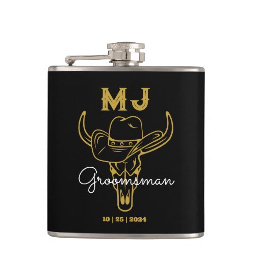 Country Cowboy Personalized Groomsmen Monogram Flask
