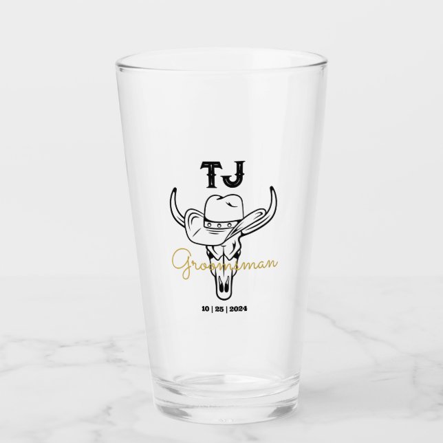 Country Cowboy Personalized Groomsmen Monogram Glass (Front)
