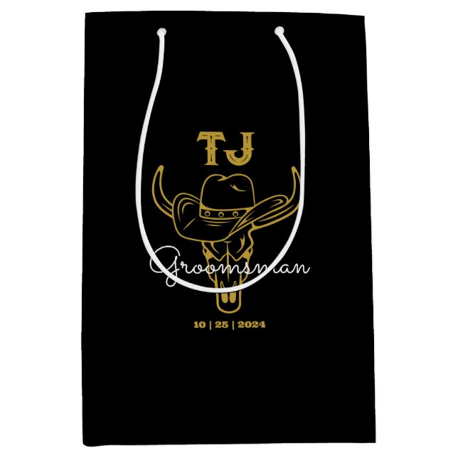 Country Cowboy Personalized Groomsmen Monogram Medium Gift Bag (Front)