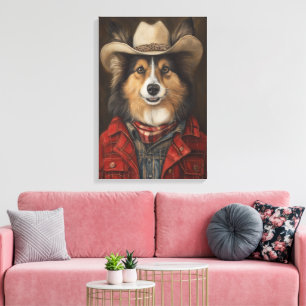 Country Cowboy Shetland Sheepdog Sheltie Canvas Print