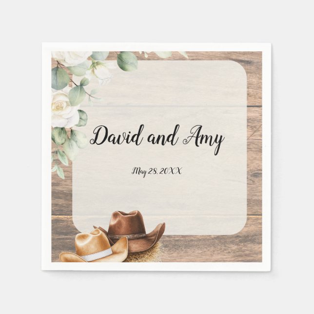 Country Cowboy Western Wedding Cocktail Napkin (Front)