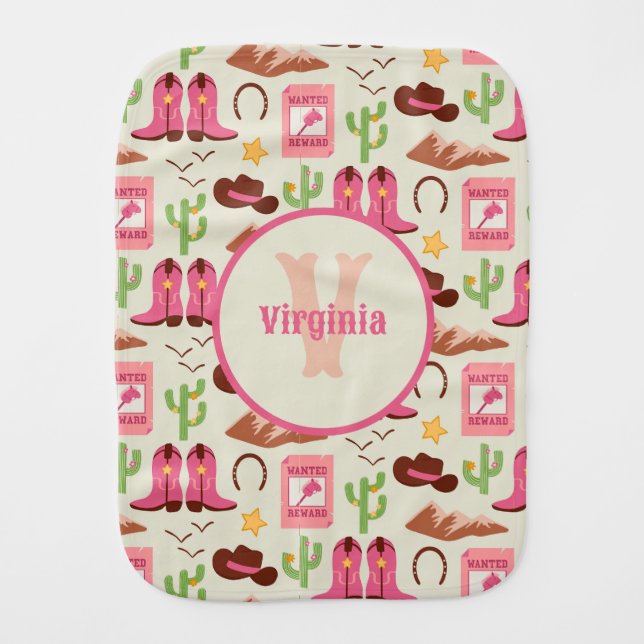 Country Cowgirl Boots Adorable Stick Horse Western Baby Burp Cloth (Front)