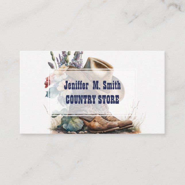 Country Cowgirl Boots Flower Hat Texas Business Card (Front)