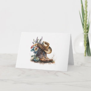 Country Cowgirl Boots Flower Hat Texas Card