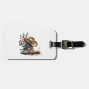 Country Cowgirl Boots Flower Hat Texas Luggage Tag