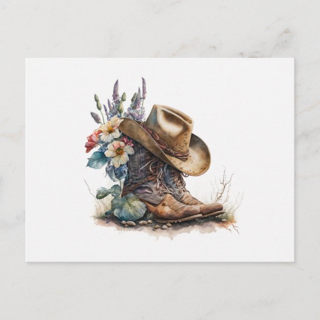 Country Cowgirl Boots Flower Hat Texas Postcard (Front)