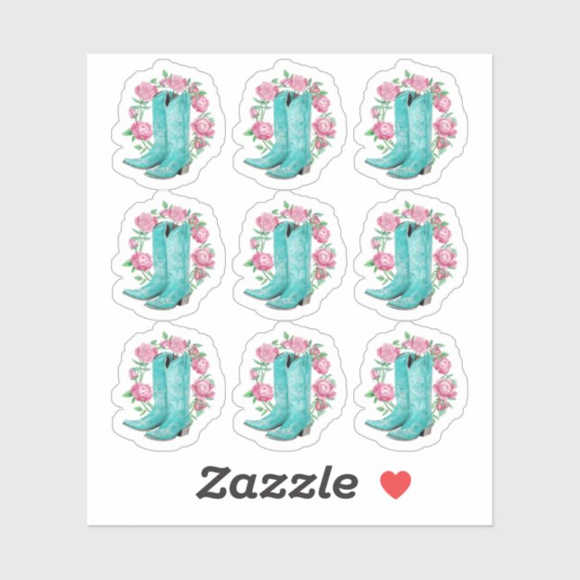 Country Cowgirl Boots & Shabby Roses Planner Sheet Sticker (Sheet)