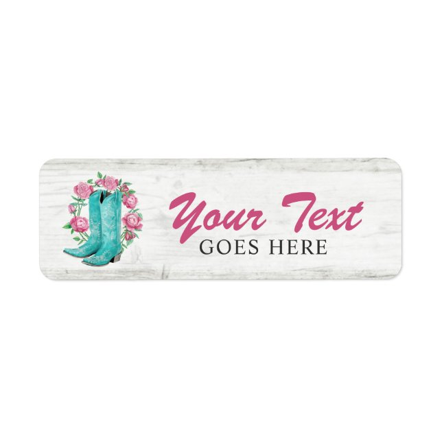 Country Cowgirl Boots & Shabby Roses Rustic Wood Label (Front)