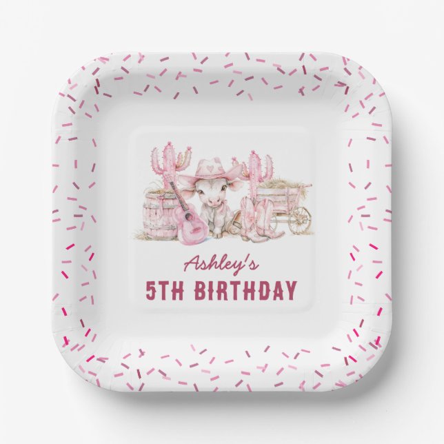 Country Cowgirl Kids Birthday Party Paper Plates (Front)