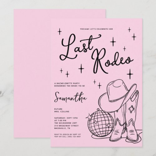 Country Cowgirl Pink Last Rodeo Bachelorette Party Invitation