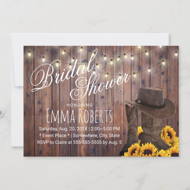 Country Cowgirl Rustic Sunflowers Bridal Shower Invitation (Front)
