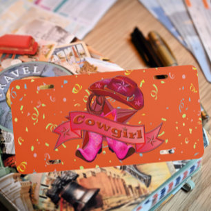 Country Cowgirl Star Confetti License Plate