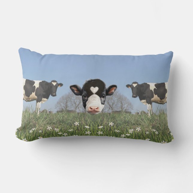 Country Cows and Customizable Cow Face Lumbar Pillow (Front)