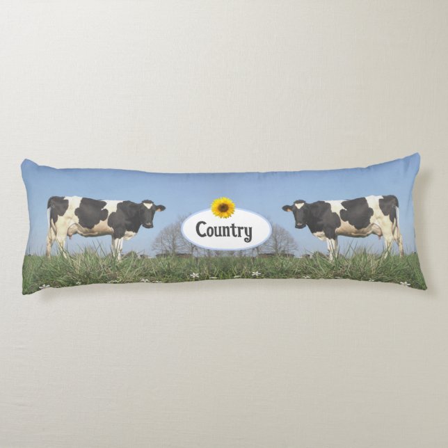 Country Cows on Sky Blue Personalized Body Pillow (Back)