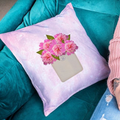 Country Crock Of Peonies  Throw Pillow