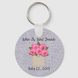 Country Crock Of Peonies Wedding Favor Keychain