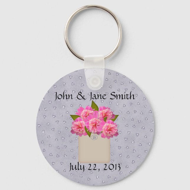 Country Crock Of Peonies Wedding Favor Keychain (Front)