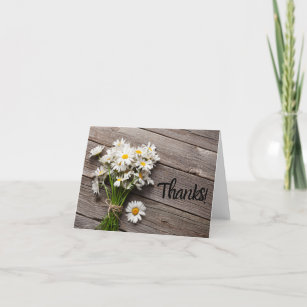 Country Cute Daisy Rustic Wood Panel Handwritten Thank You Card