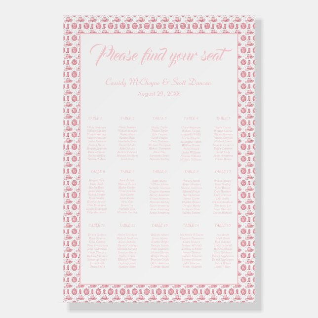 Country Cute Pink Wedding Seating Chart Foam Board (Front)