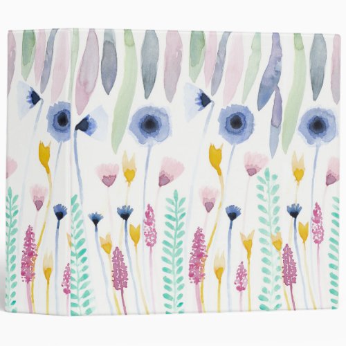 Country Cute Wildflowers Watercolor Art 3 Ring Binder