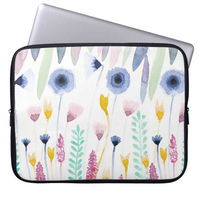 Country Cute Wildflowers Watercolor Art Laptop Sleeve (Front)