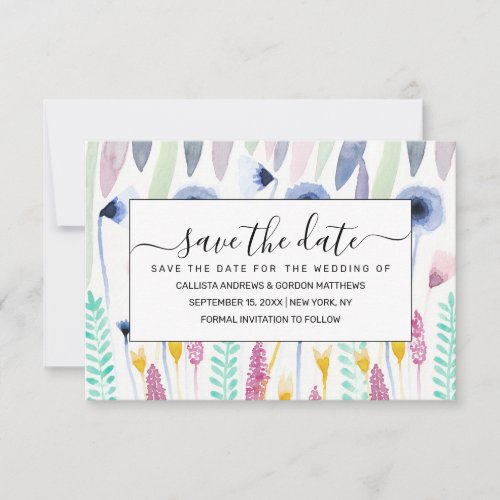 Country Cute Wildflowers Watercolor Art Save The Date