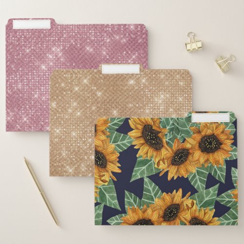 Country Cute Yellow Navy Sunflowers Watercolor File Folder